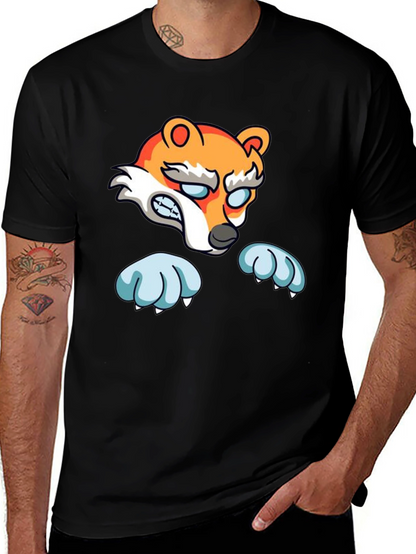 Cartoon Fox Graphic Black T-Shirt