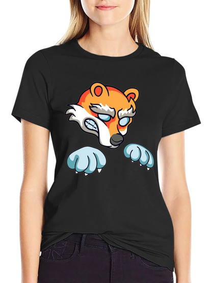 Cartoon Fox Graphic Black T-Shirt