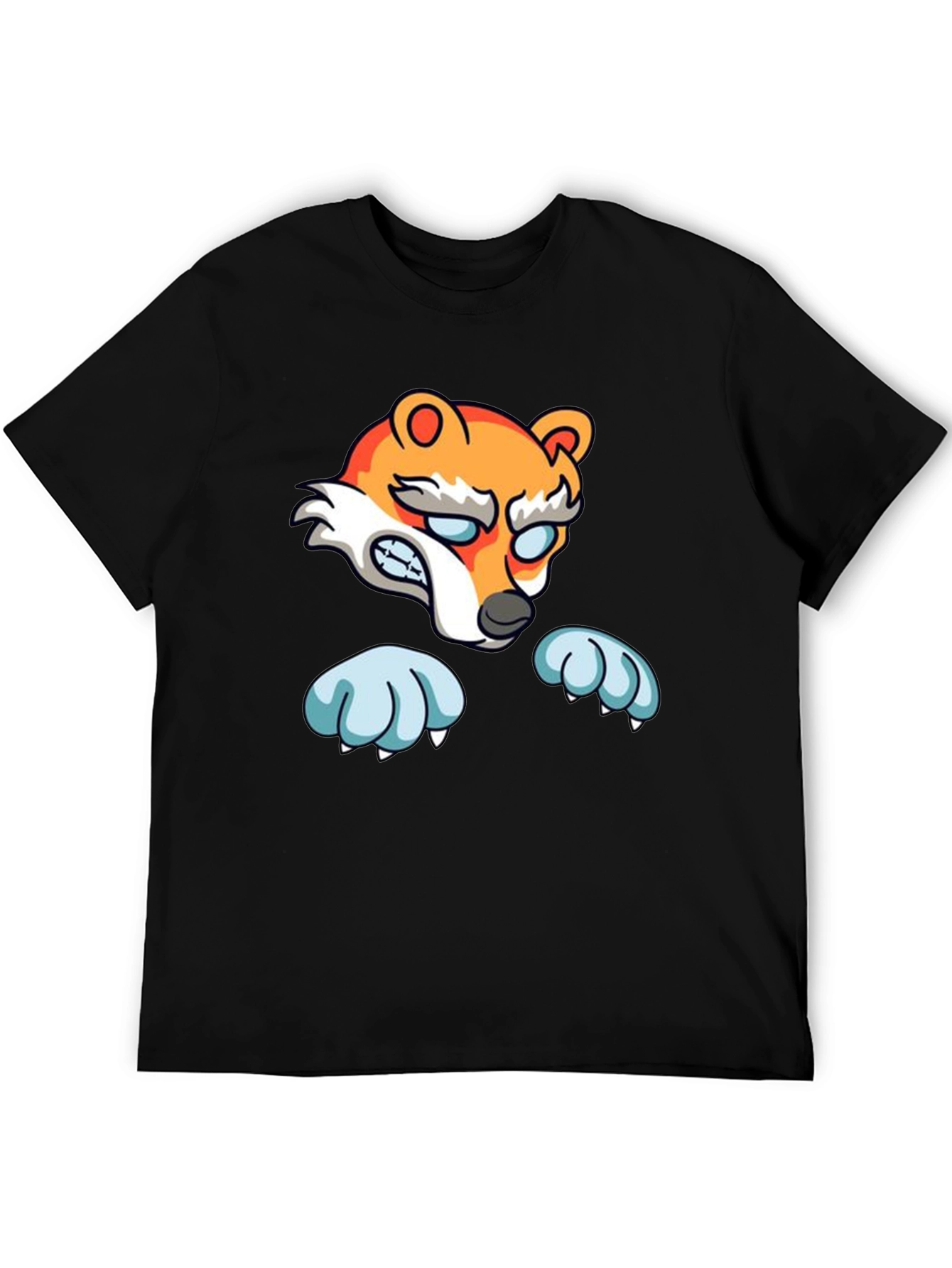 Cartoon Fox Graphic Black T-Shirt