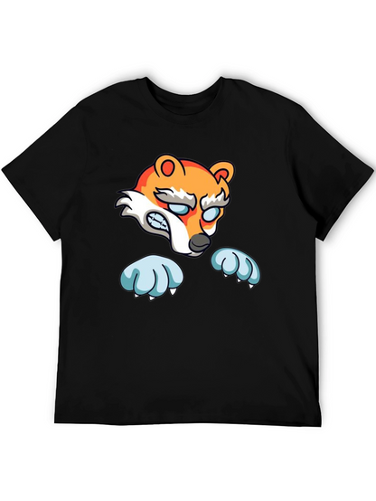 Cartoon Fox Graphic Black T-Shirt