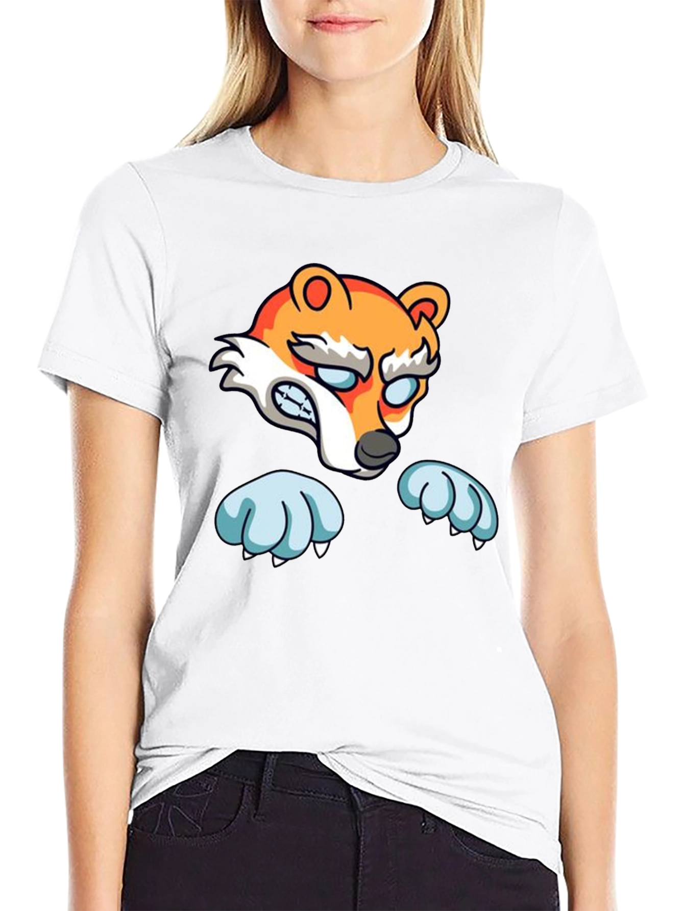 Cartoon Fox Graphic Black T-Shirt