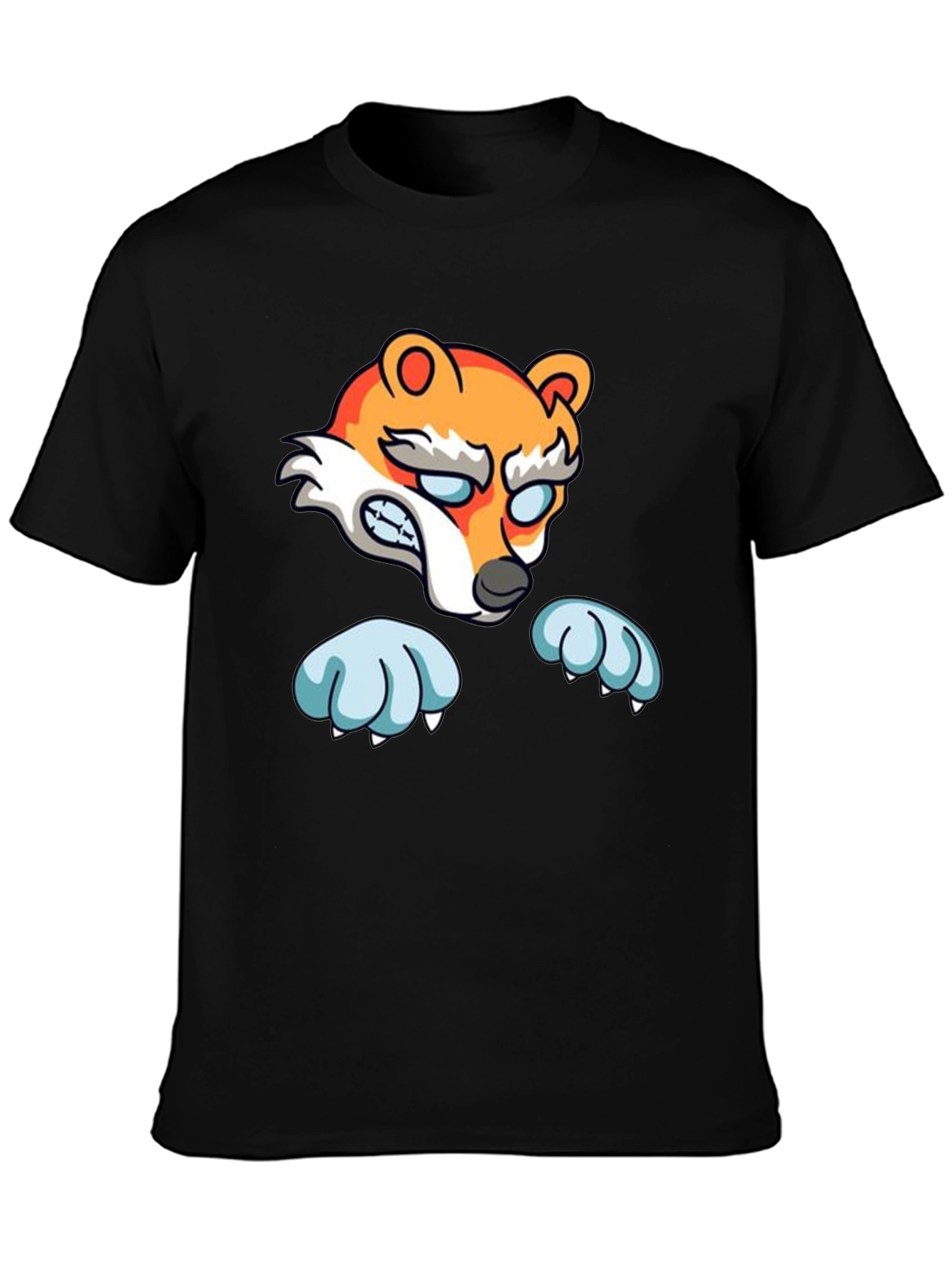 Cartoon Fox Graphic Black T-Shirt