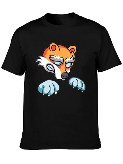 Cartoon Fox Graphic Black T-Shirt