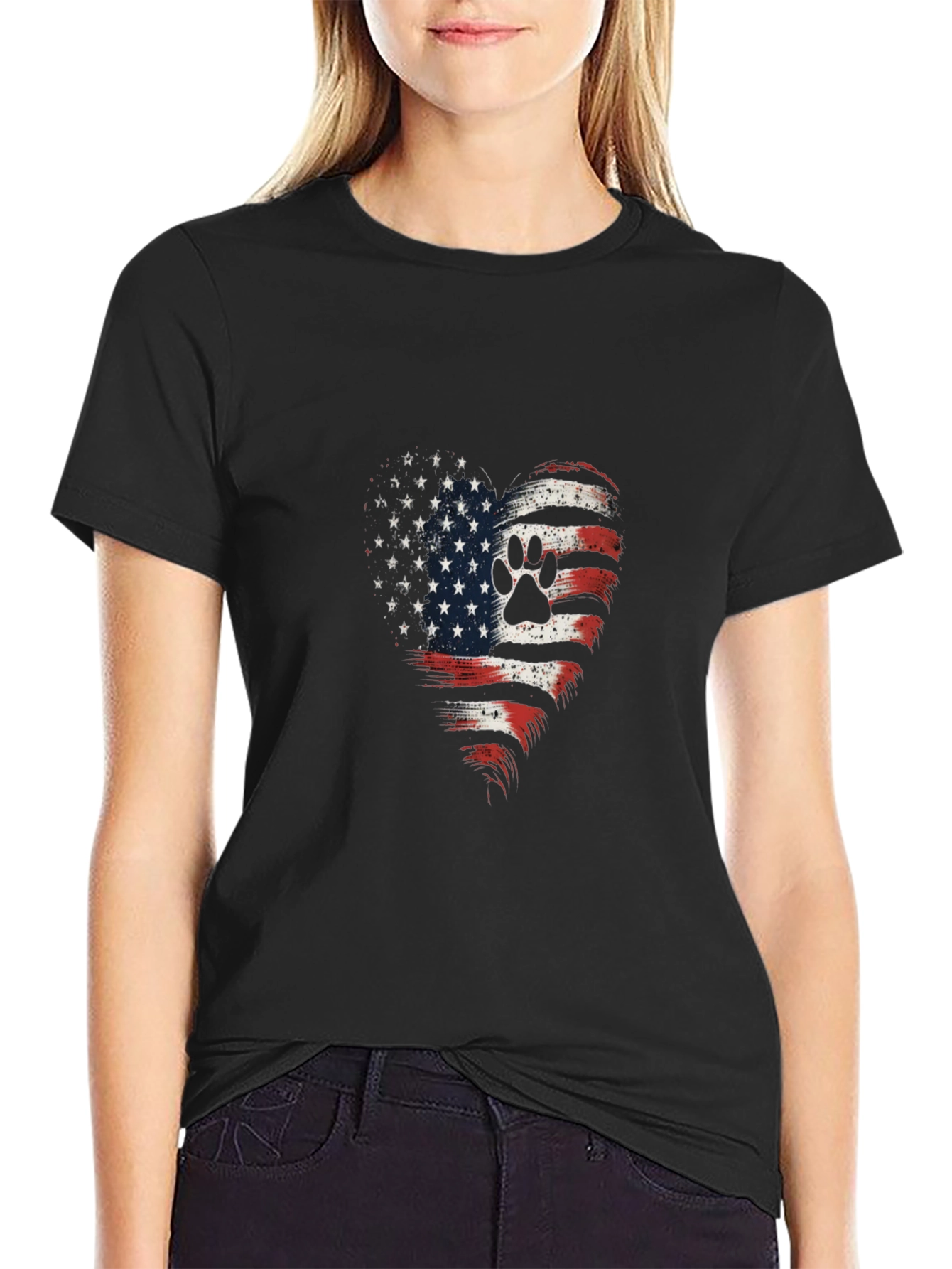 Patriotic Paw Print Heart T-Shirt