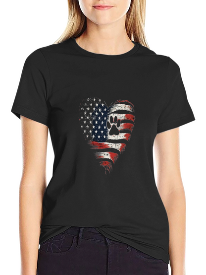 Patriotic Paw Print Heart T-Shirt
