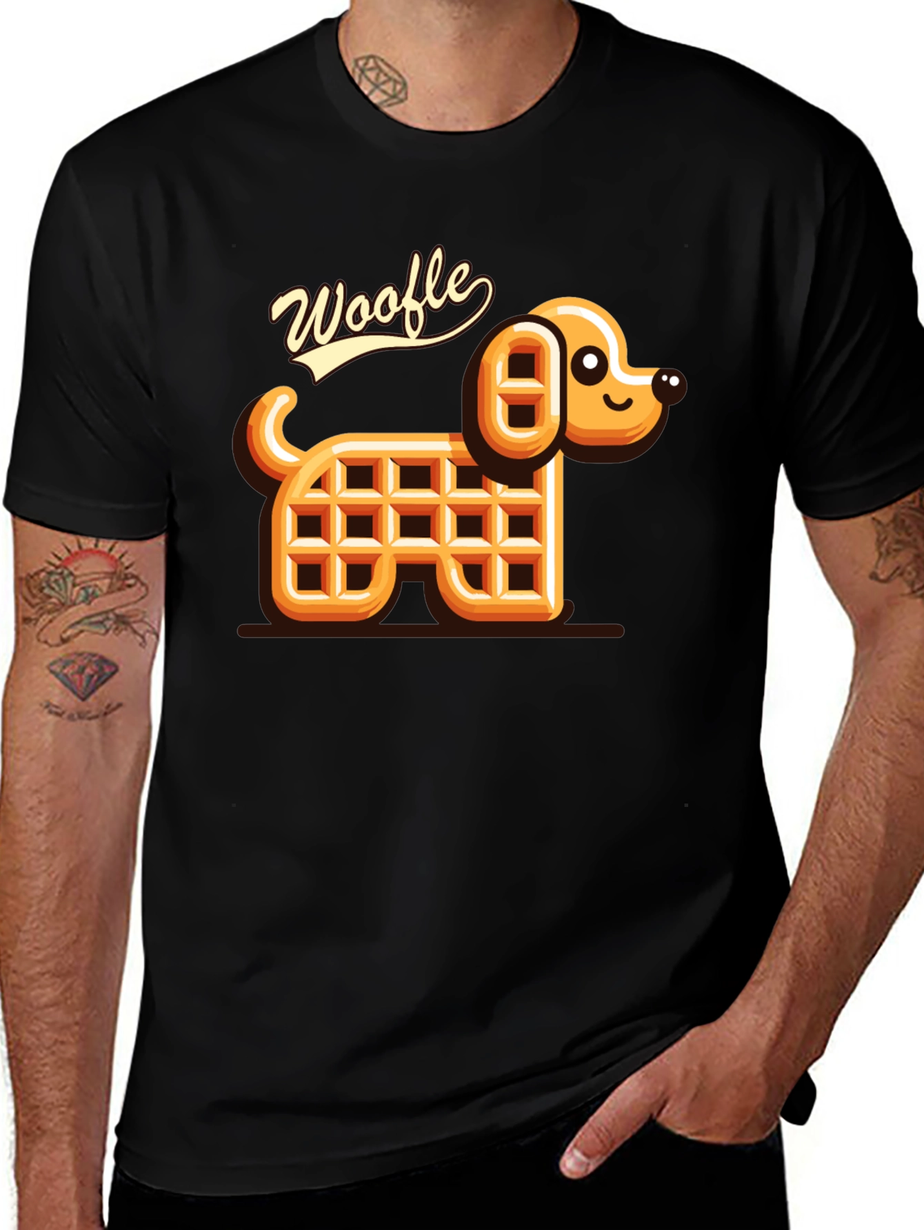 Woofle Waffle Dog Black T-Shirt