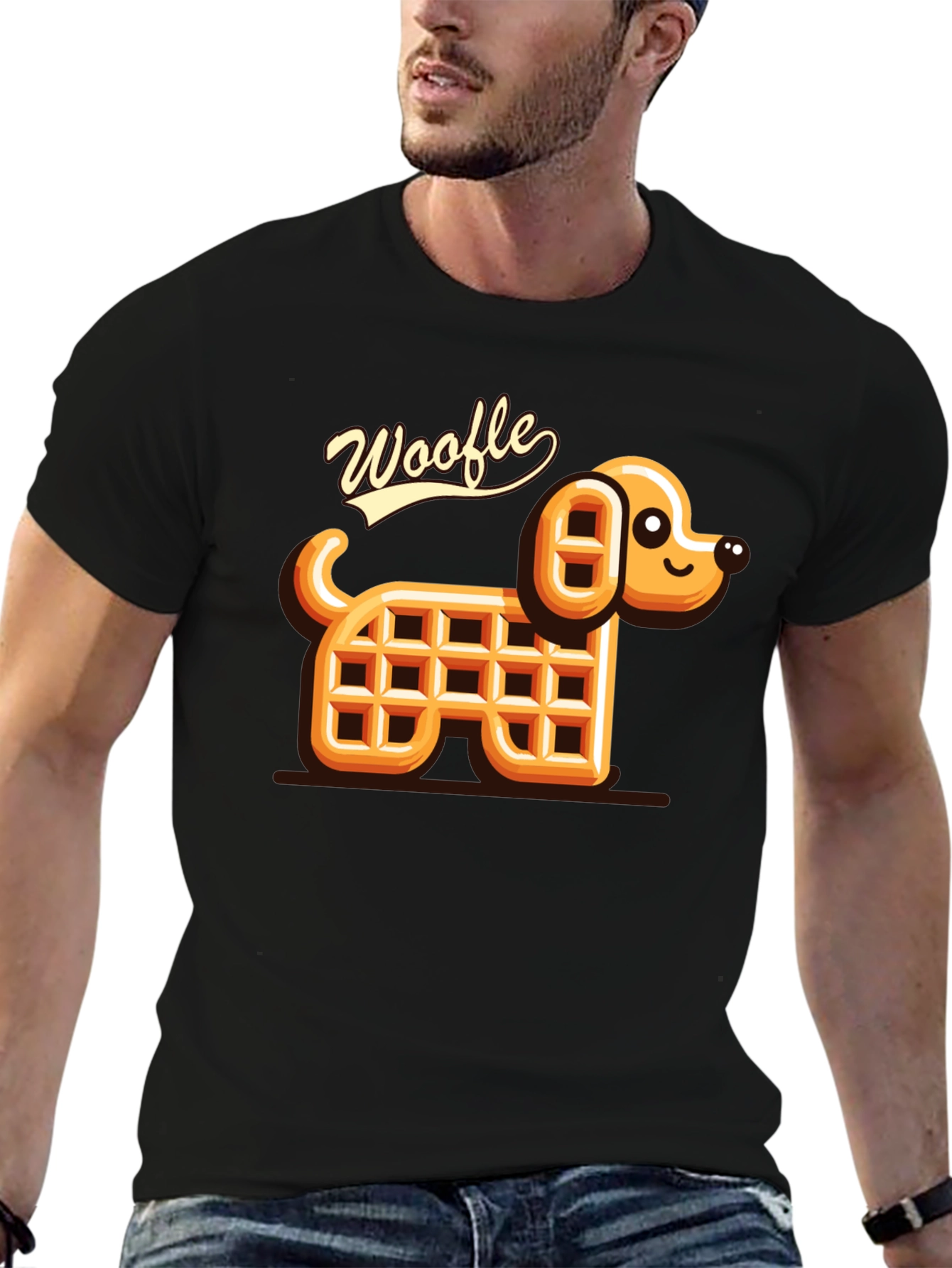 Woofle Waffle Dog Black T-Shirt