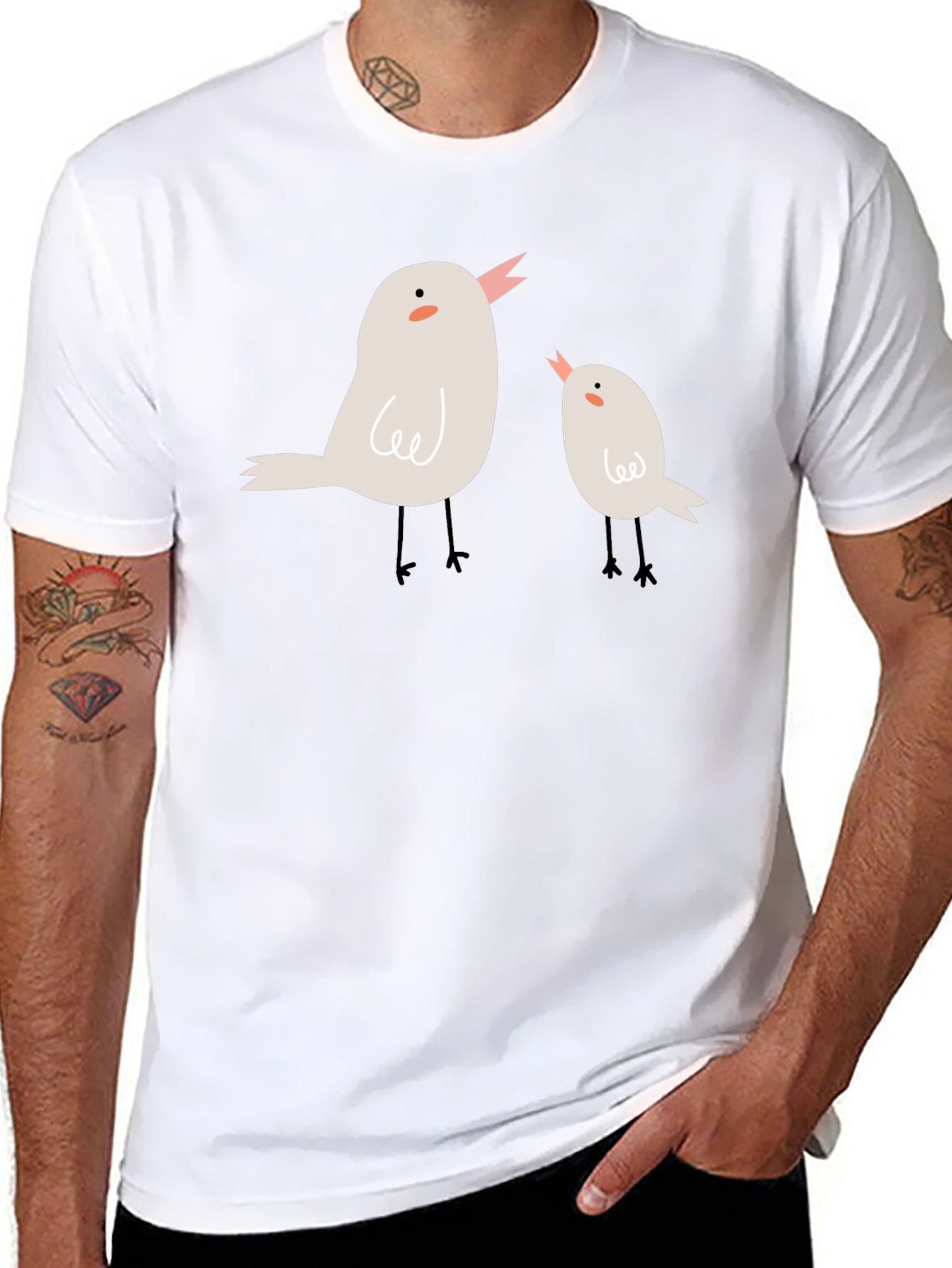 Cute Birdie Graphic Black Tee Shirt
