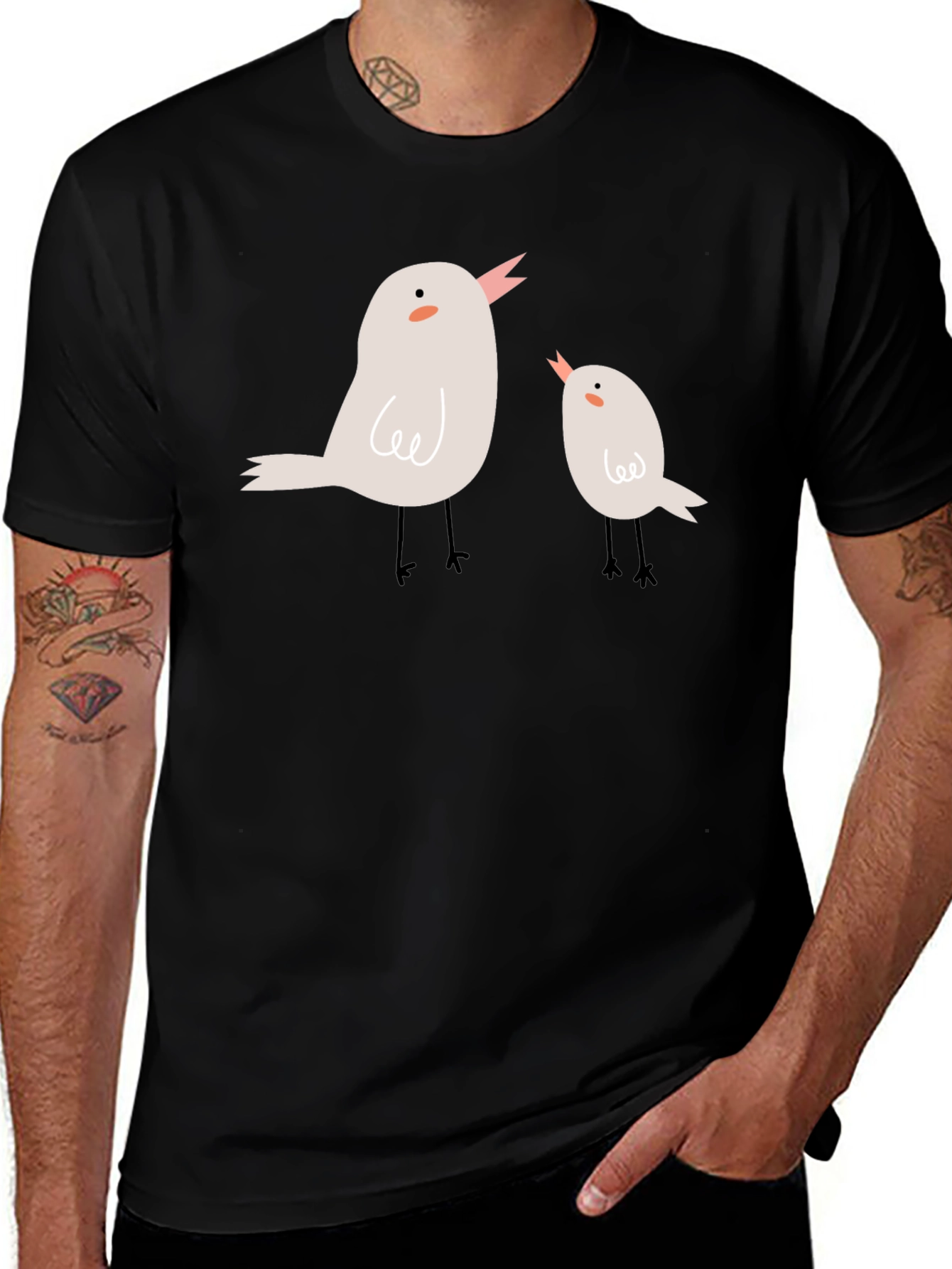 Cute Birdie Graphic Black Tee Shirt