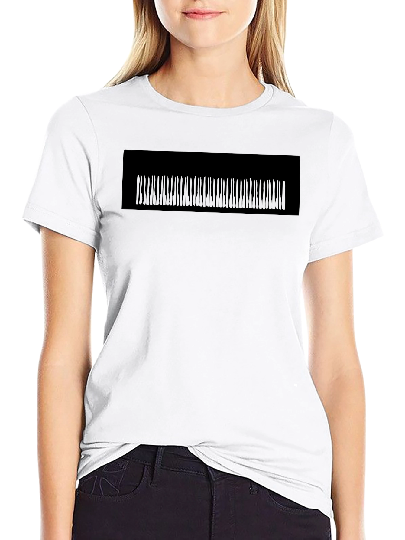 Black Graphic Tee - Abstract Vertical Lines Design