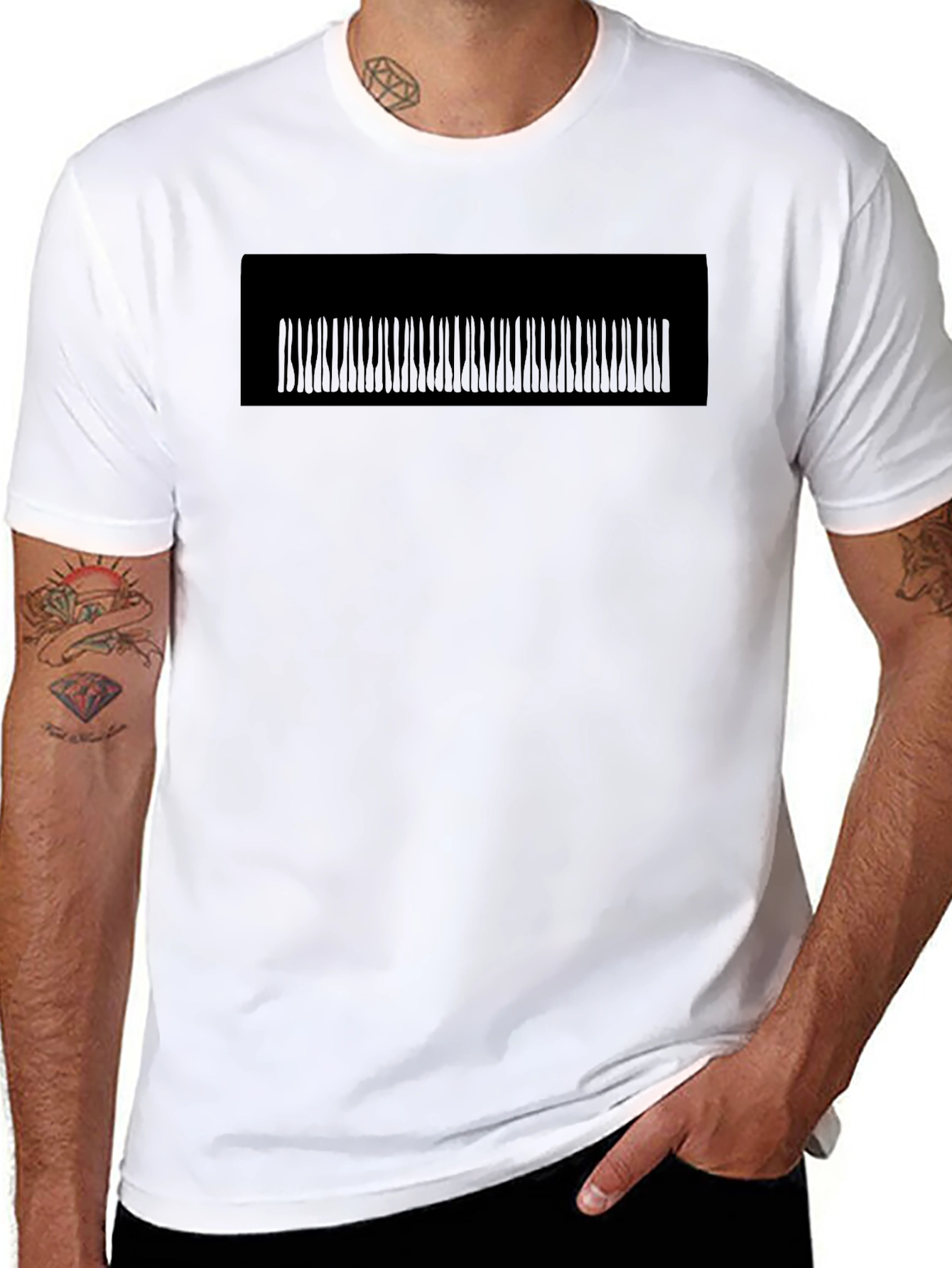 Black Graphic Tee - Abstract Vertical Lines Design