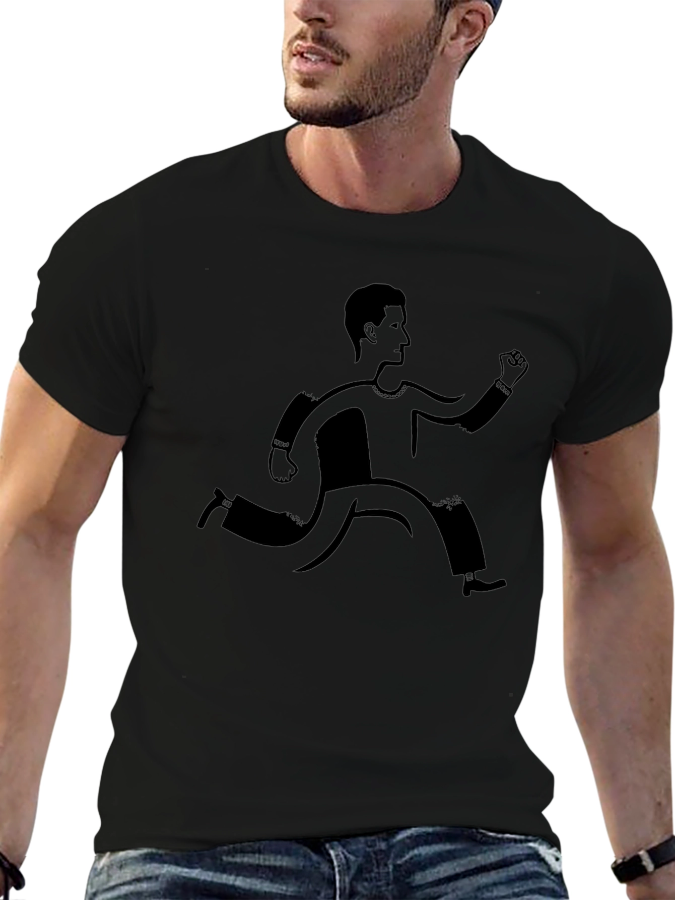 Black Running Man Graphic Tee - Casual Style