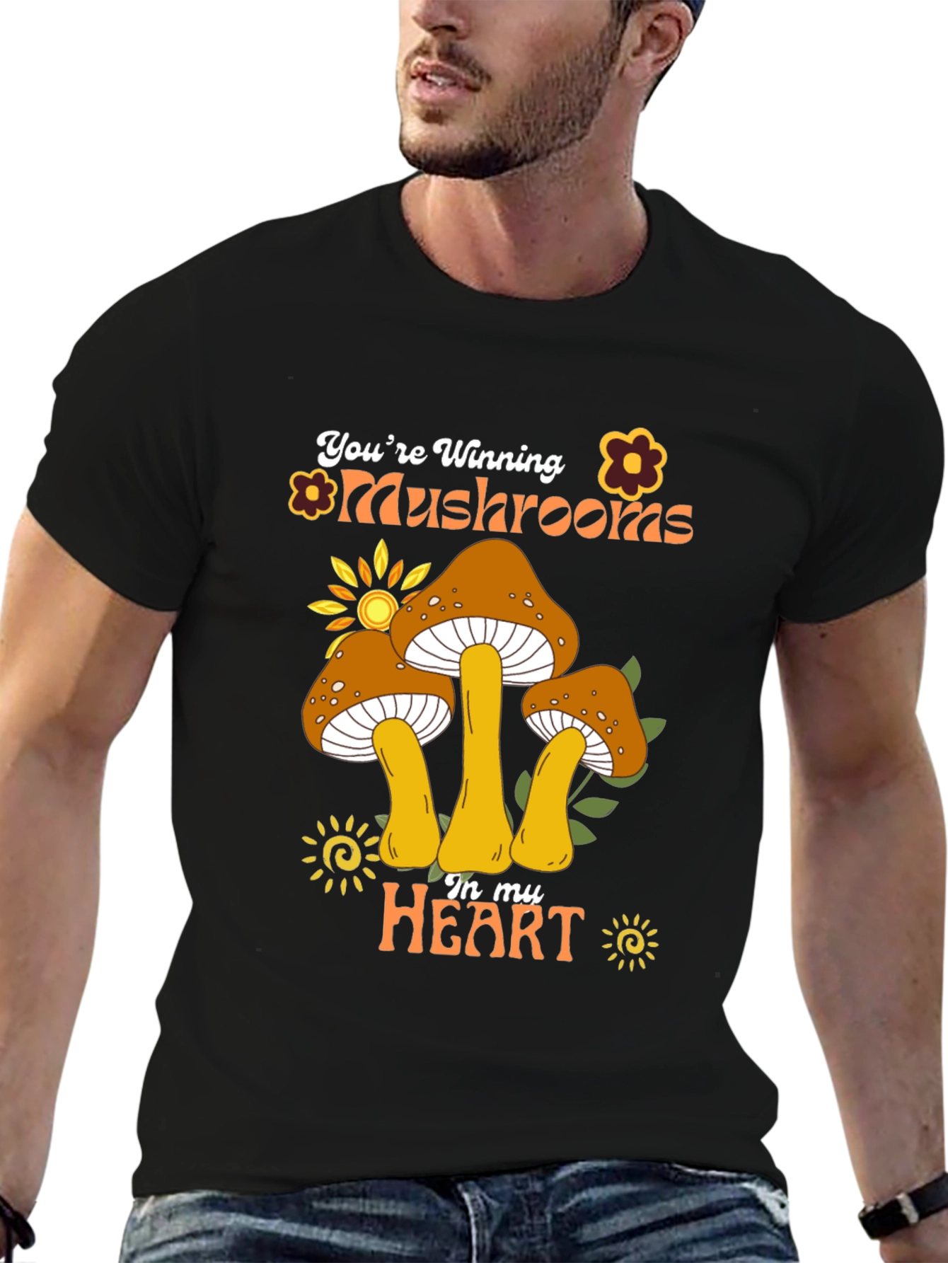 Youre Winning Mushrooms In My Heart Black T-Shirt