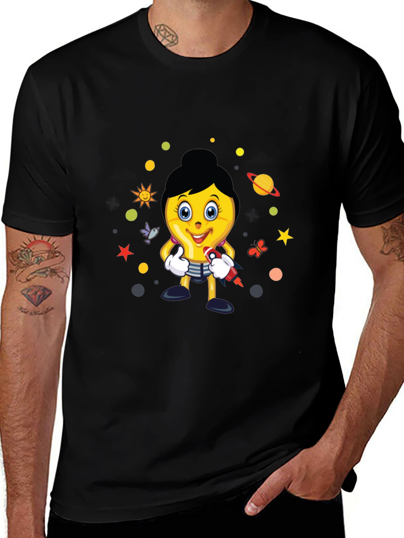 Fun Graphic Print Tee - Black Cotton Blend