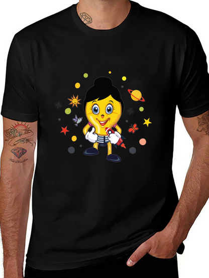 Fun Graphic Print Tee - Black Cotton Blend