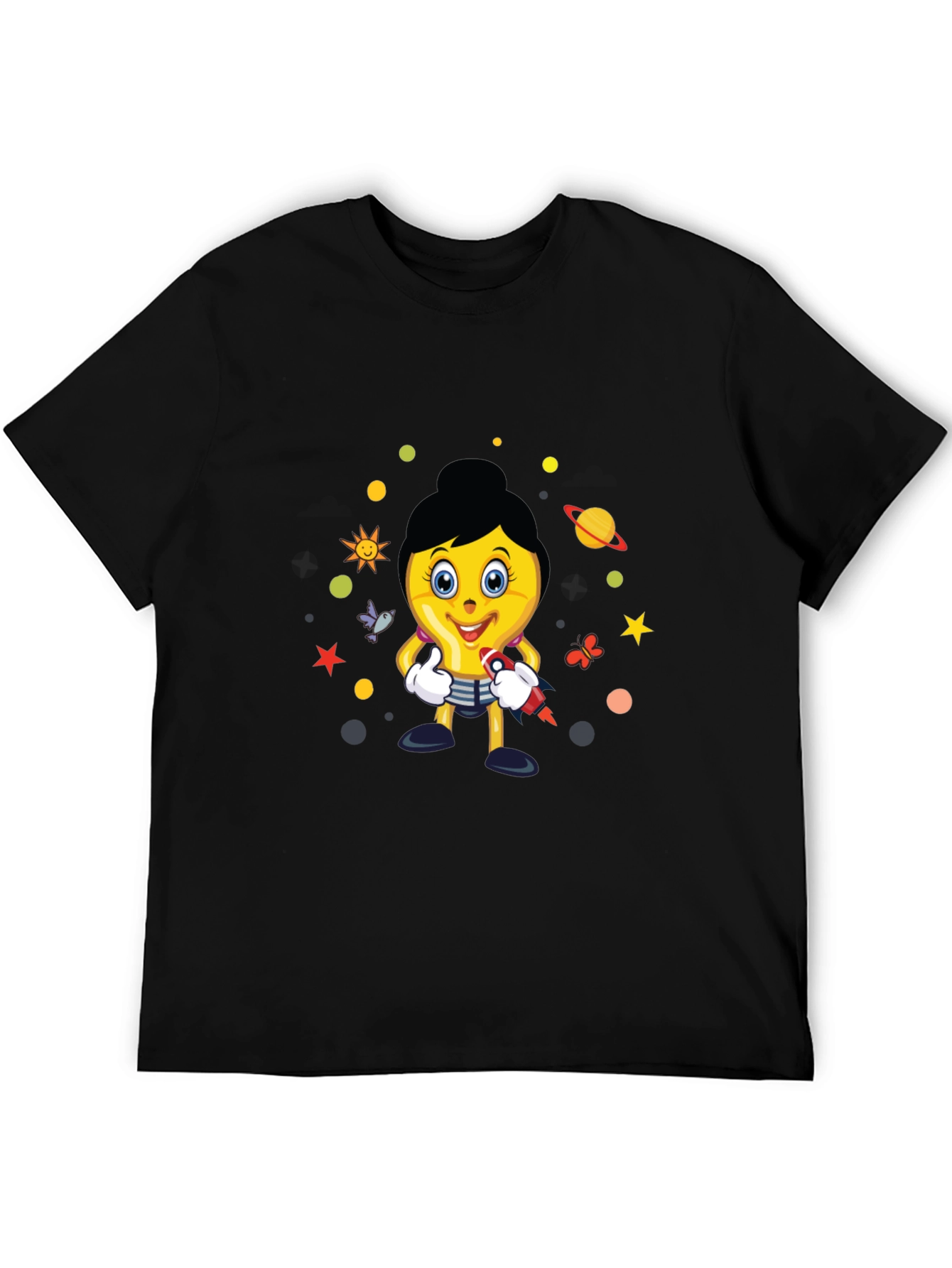 Fun Graphic Print Tee - Black Cotton Blend