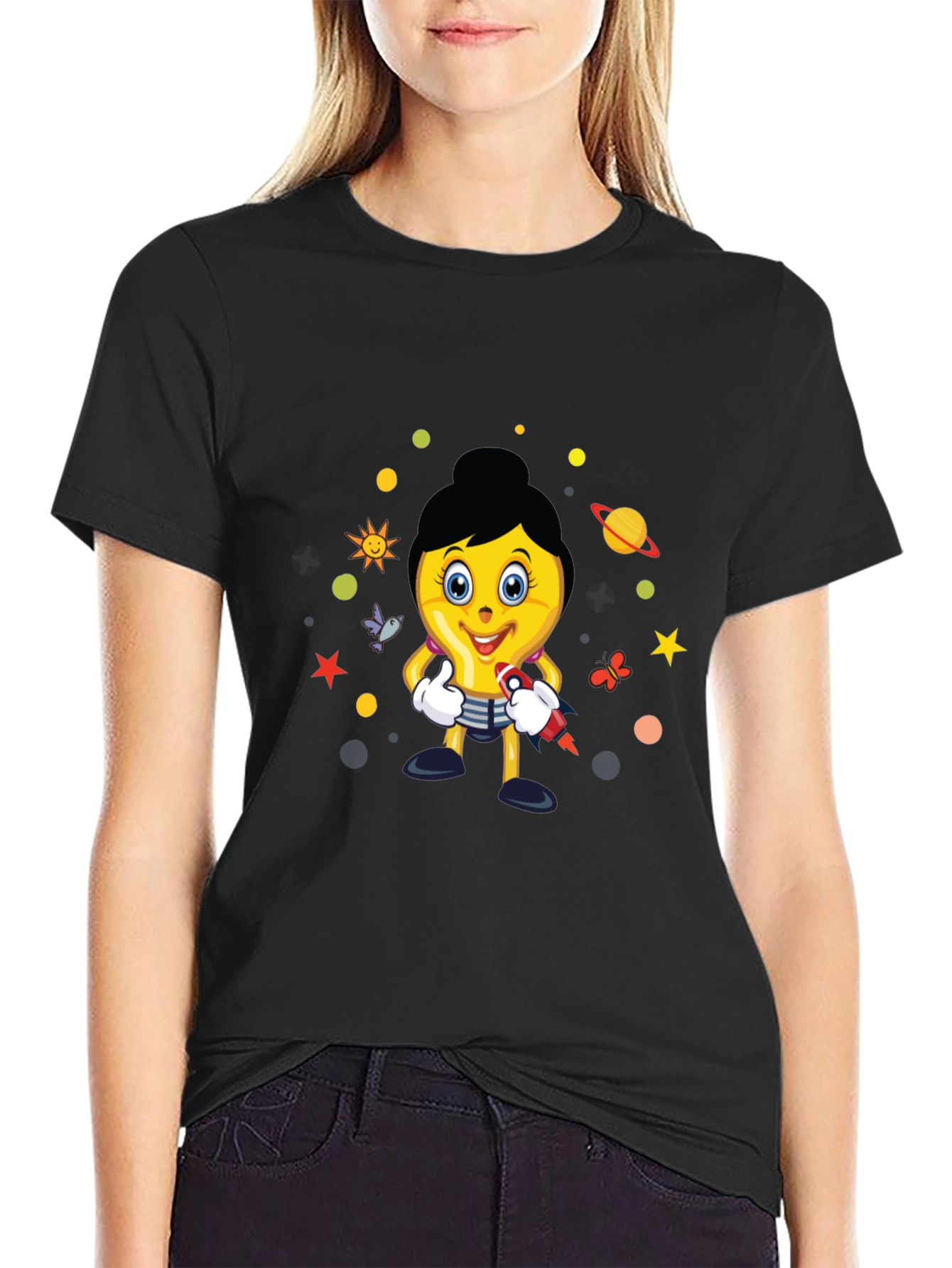 Fun Graphic Print Tee - Black Cotton Blend