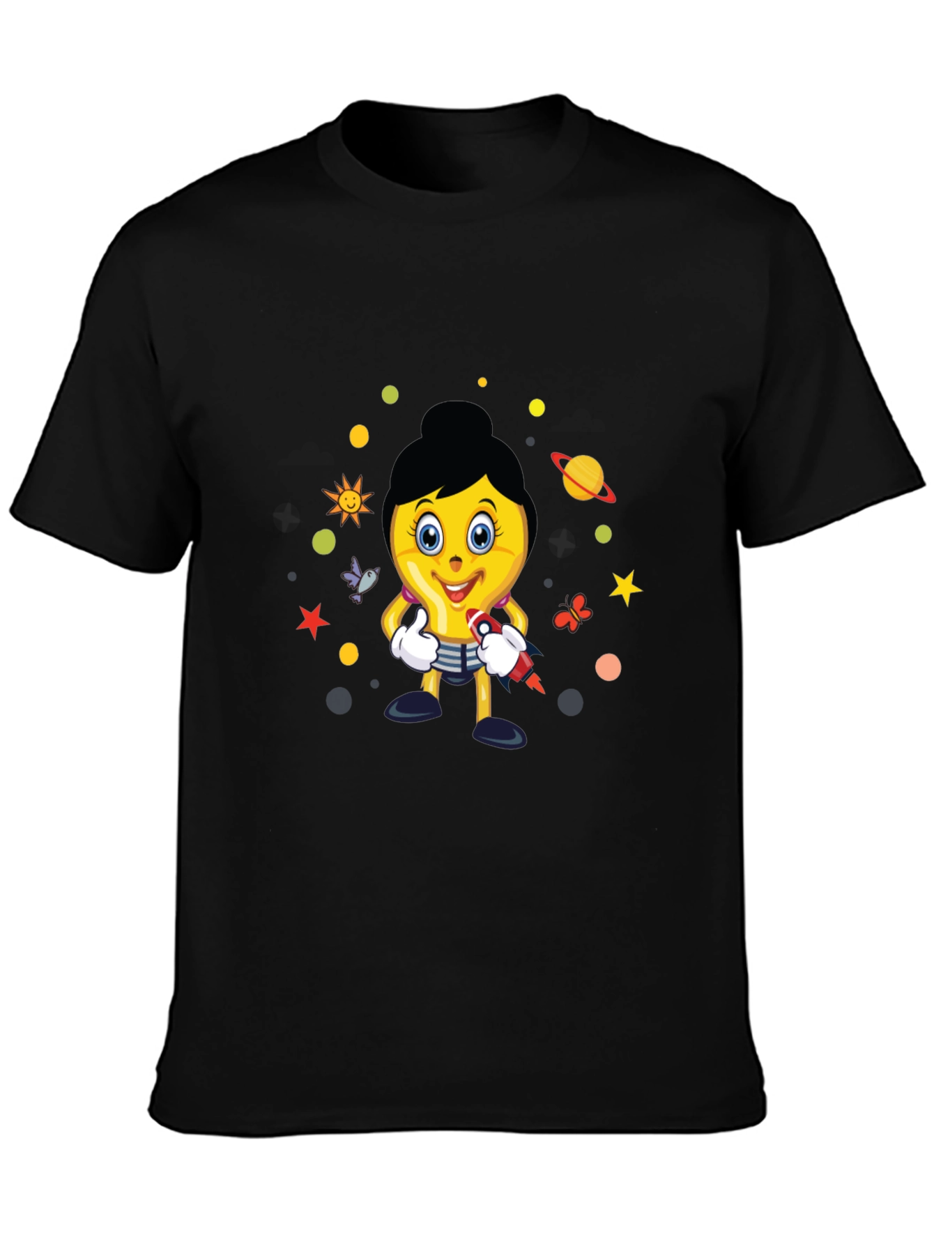 Fun Graphic Print Tee - Black Cotton Blend