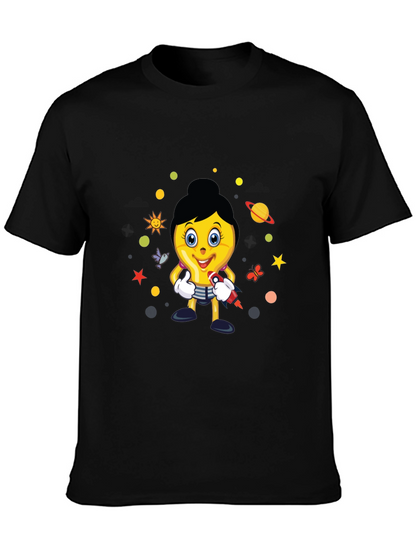 Fun Graphic Print Tee - Black Cotton Blend