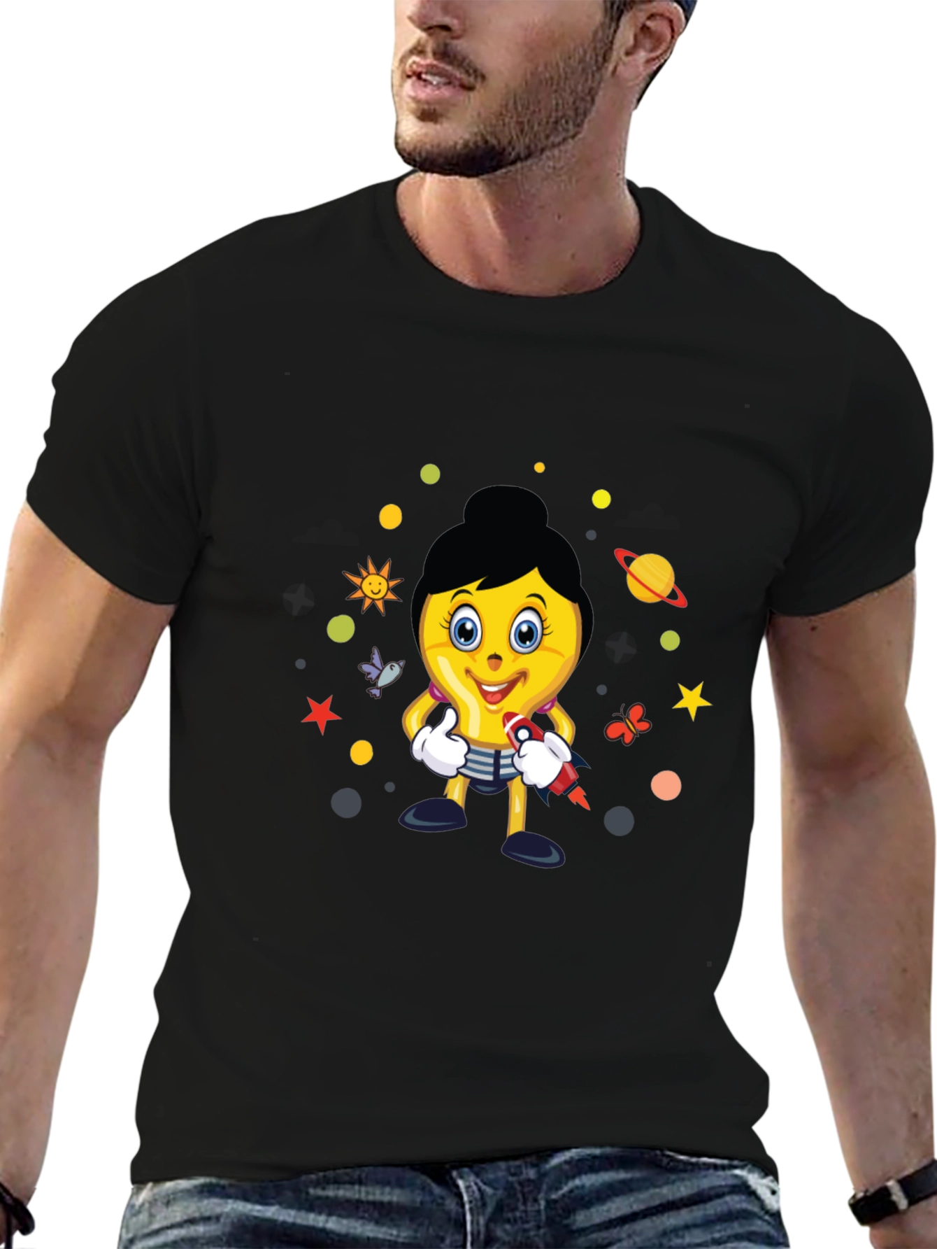 Fun Graphic Print Tee - Black Cotton Blend