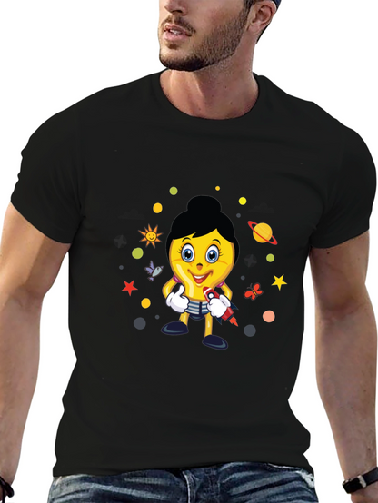 Fun Graphic Print Tee - Black Cotton Blend