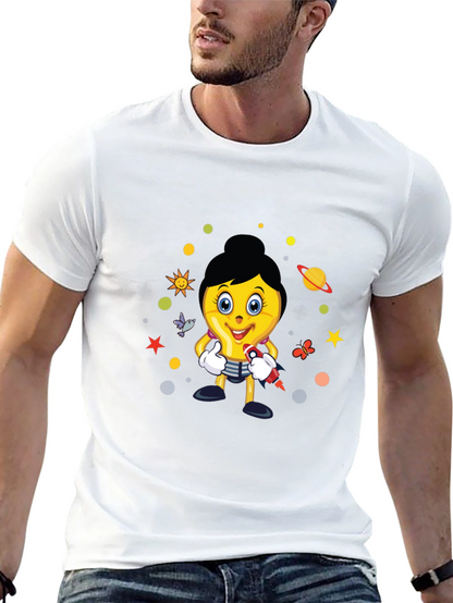 Fun Graphic Print Tee - Black Cotton Blend