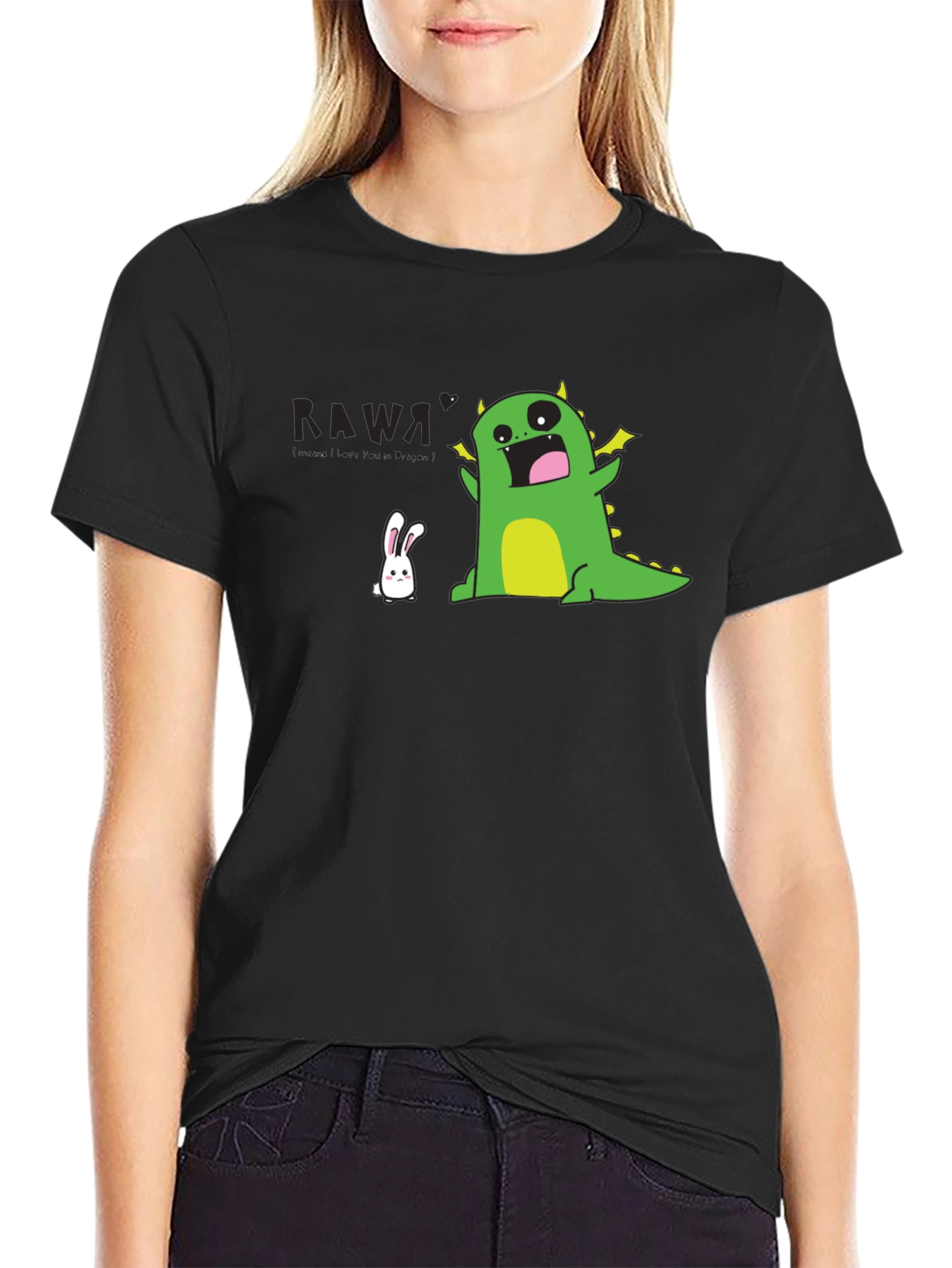 Kawaii Dinosaur T-Shirt - Black Fun Design