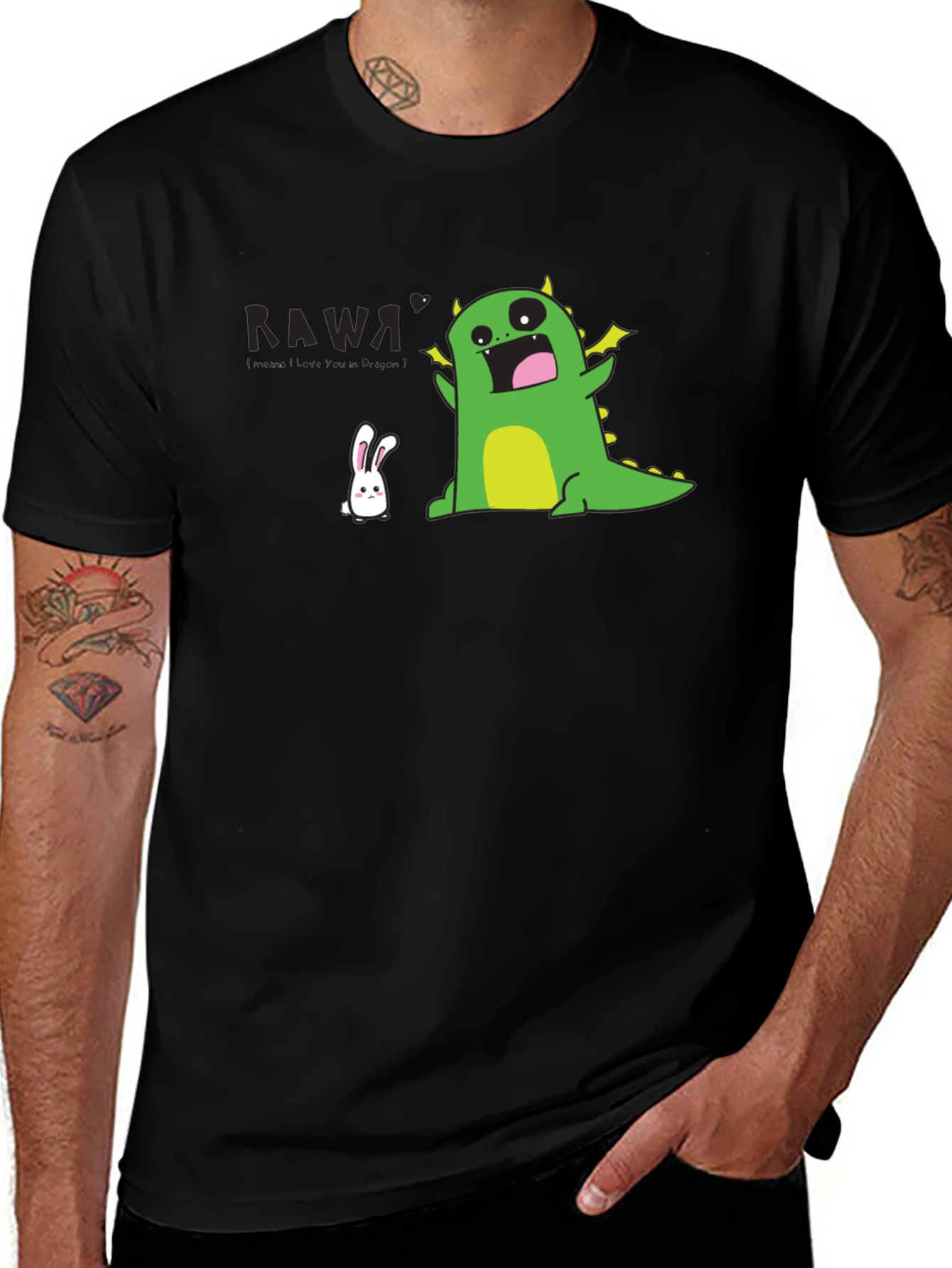 Kawaii Dinosaur T-Shirt - Black Fun Design