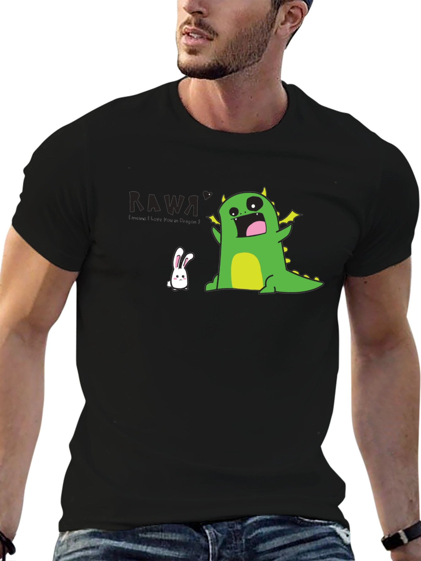 Kawaii Dinosaur T-Shirt - Black Fun Design