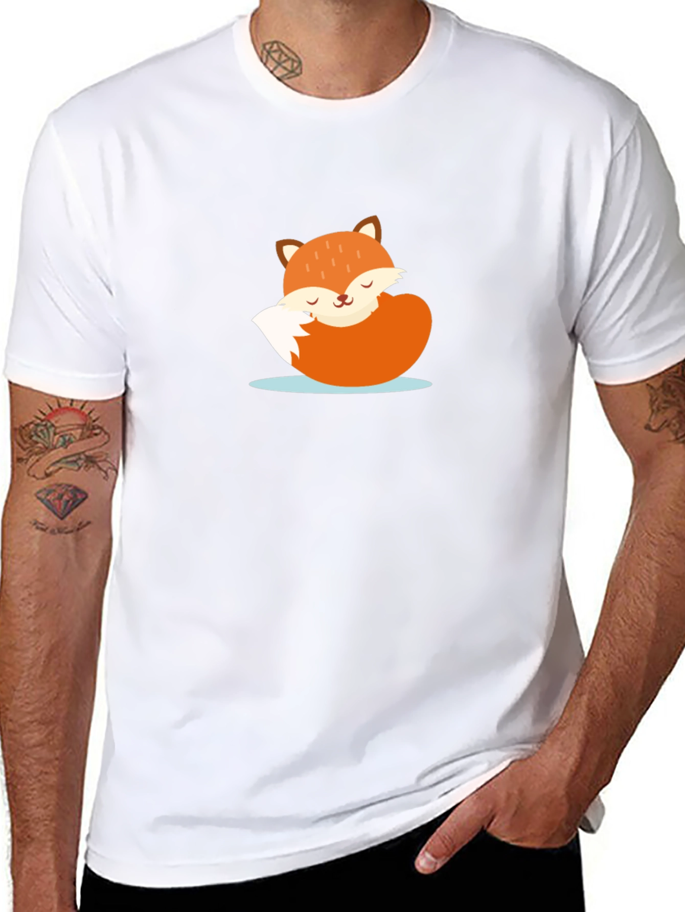 Cute Sleeping Fox Graphic Tee - Black Casual T-Shirt