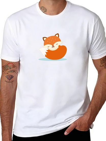 Cute Sleeping Fox Graphic Tee - Black Casual T-Shirt