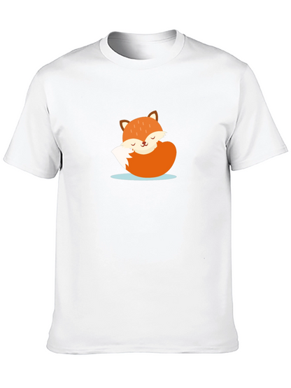 Cute Sleeping Fox Graphic Tee - Black Casual T-Shirt