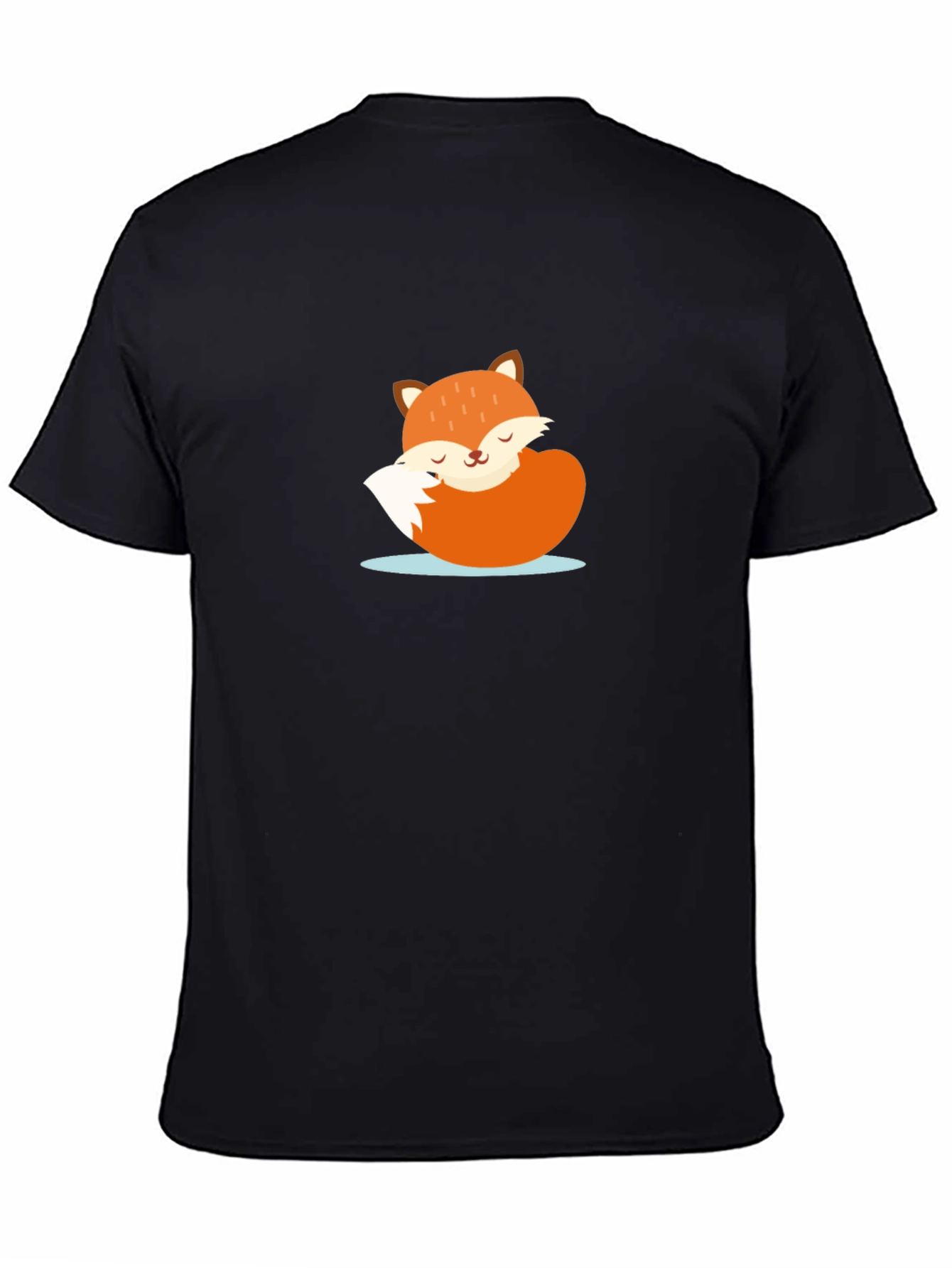 Cute Sleeping Fox Graphic Tee - Black Casual T-Shirt
