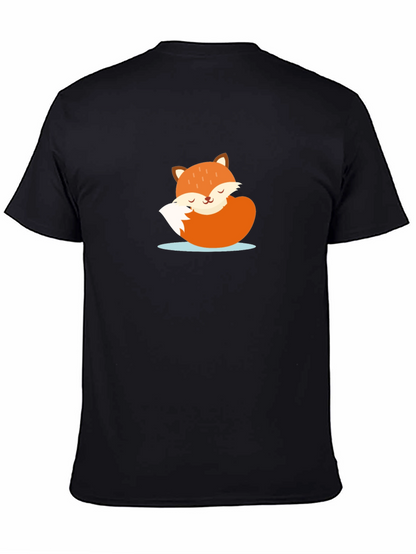 Cute Sleeping Fox Graphic Tee - Black Casual T-Shirt