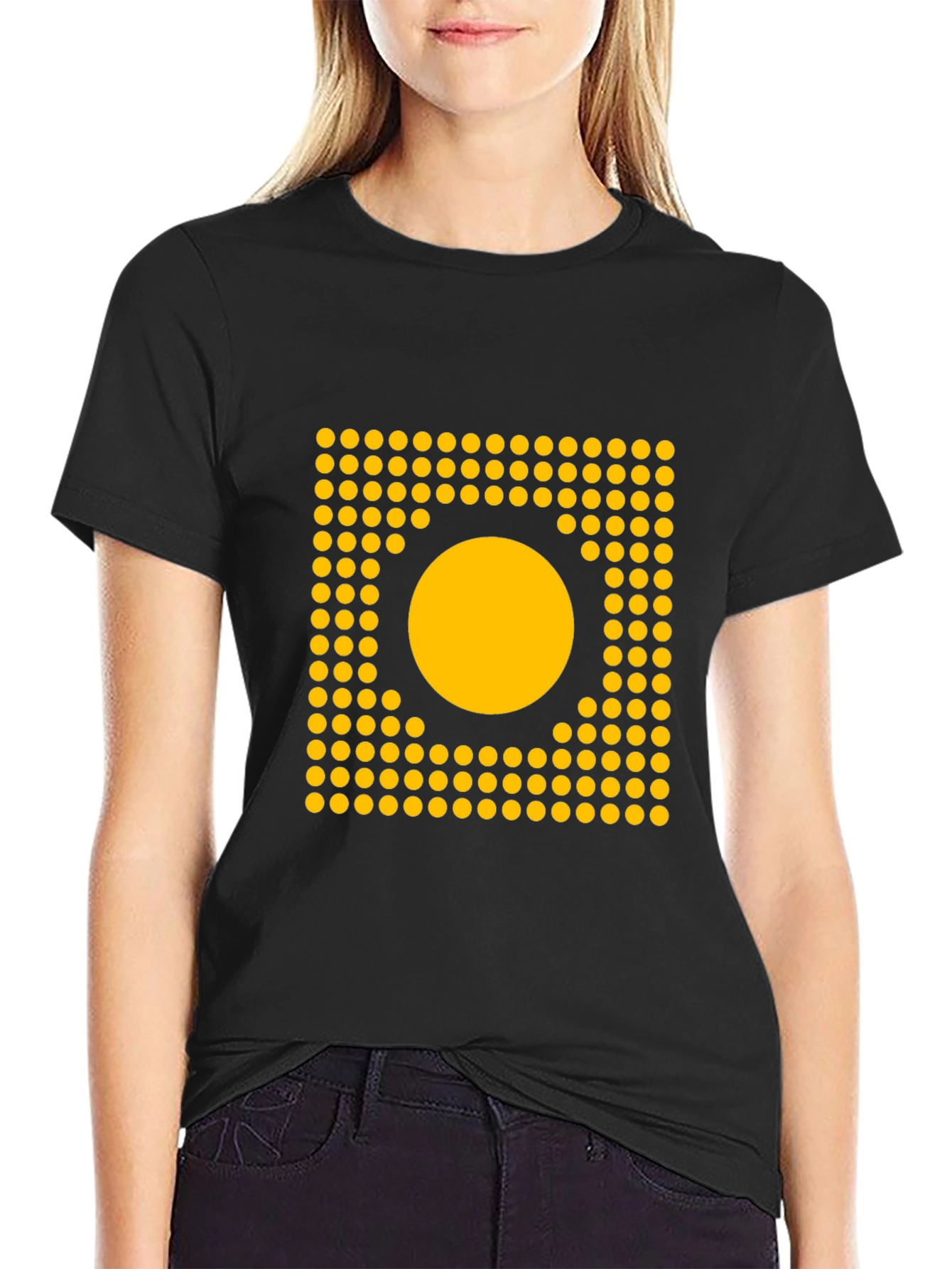 Geometric Dot Circle Graphic Tee - Black