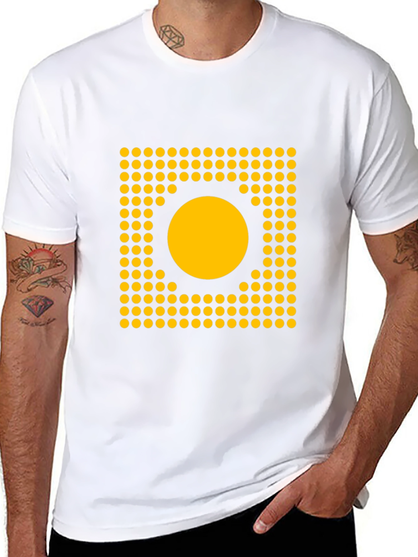 Geometric Dot Circle Graphic Tee - Black