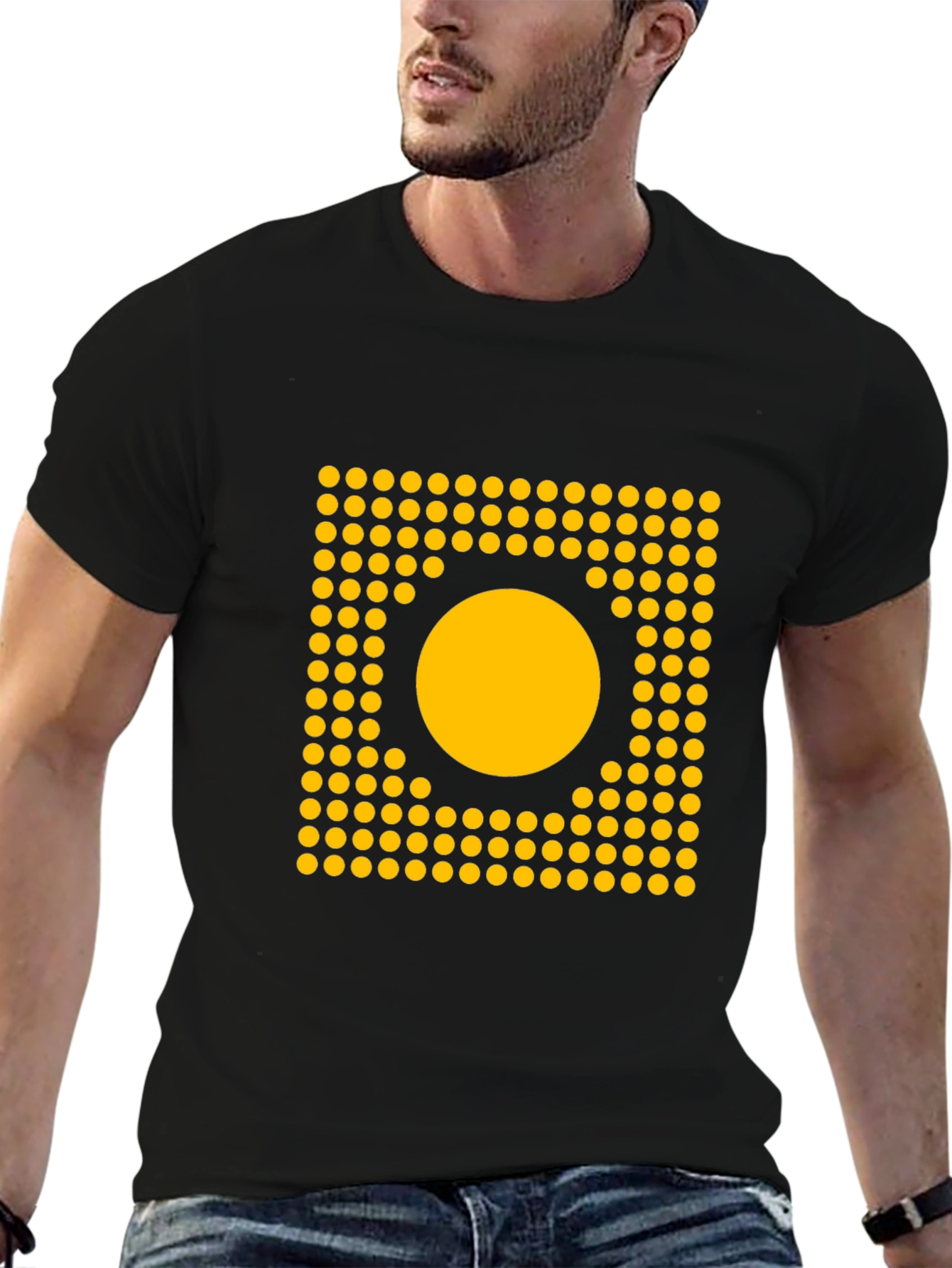 Geometric Dot Circle Graphic Tee - Black