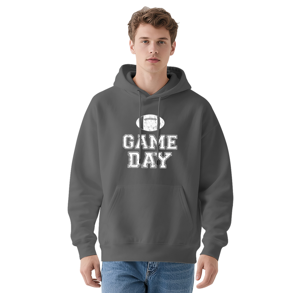 Distressed Game Day Football Pullover Hoodie