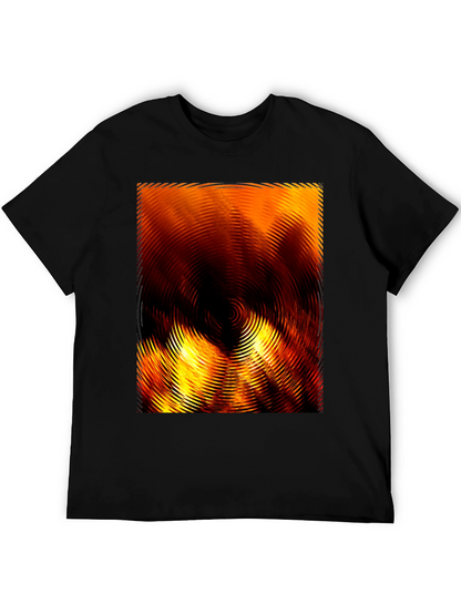 Fiery Abstract Ripple Print Black T-Shirt