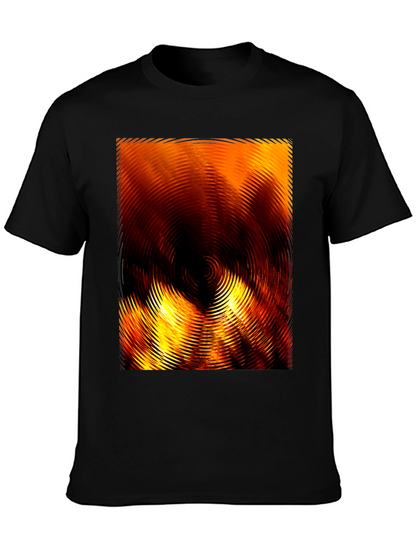 Fiery Abstract Ripple Print Black T-Shirt