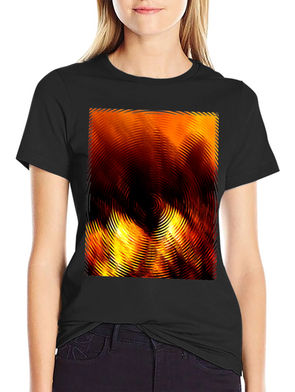 Fiery Abstract Ripple Print Black T-Shirt