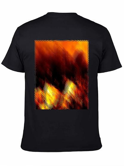 Fiery Abstract Ripple Print Black T-Shirt