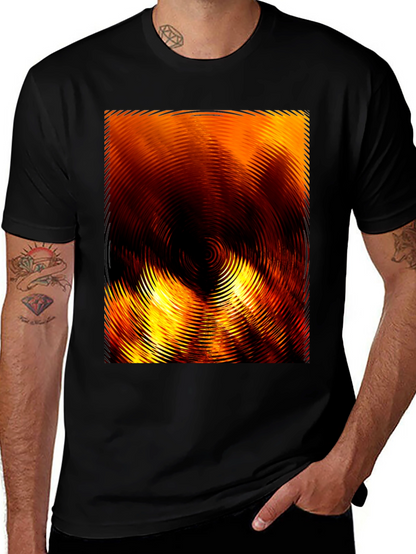 Fiery Abstract Ripple Print Black T-Shirt