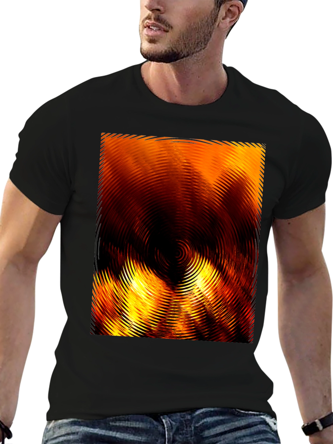 Fiery Abstract Ripple Print Black T-Shirt