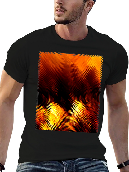 Fiery Abstract Ripple Print Black T-Shirt
