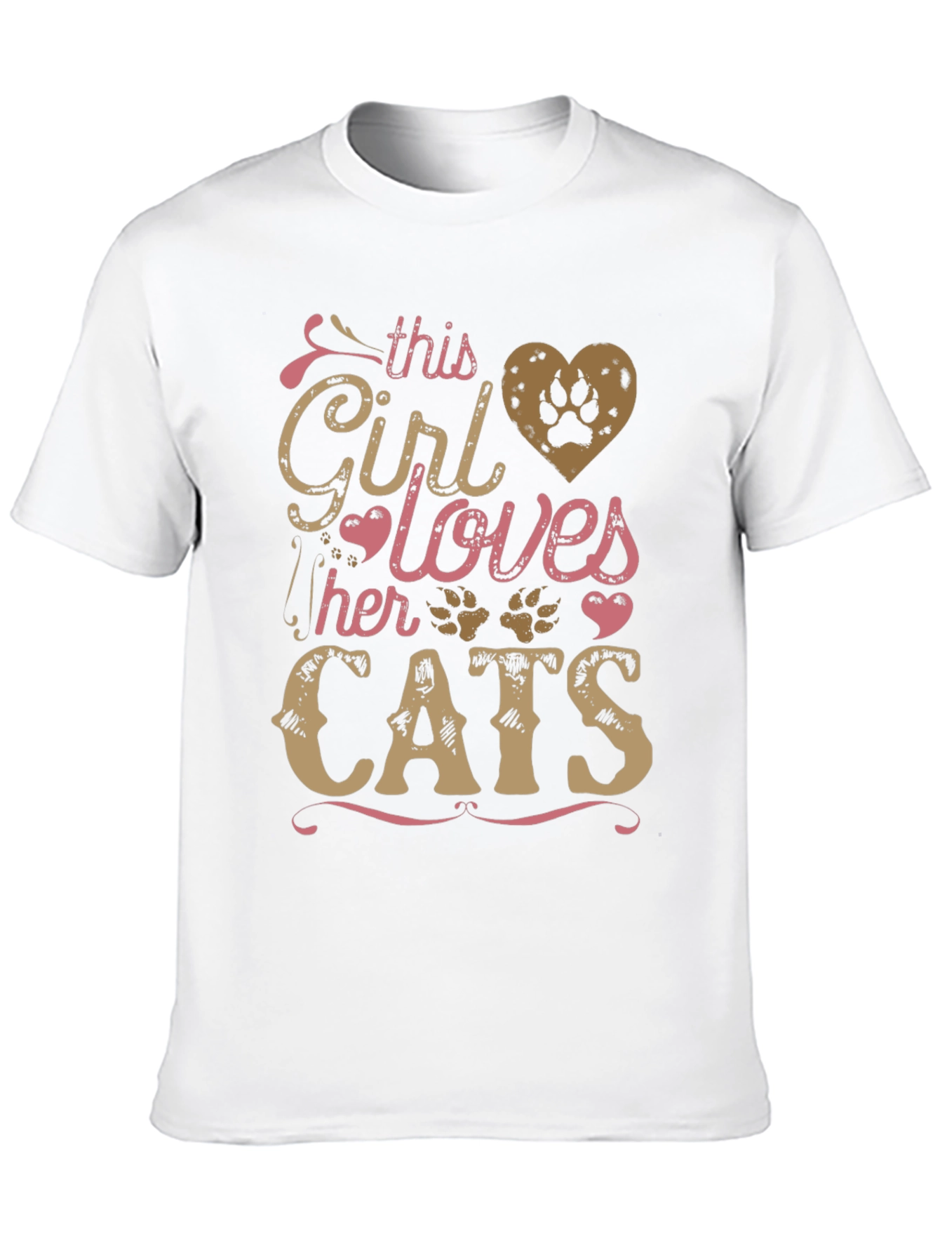 Girl Loves Cats Black T-Shirt Paw Print