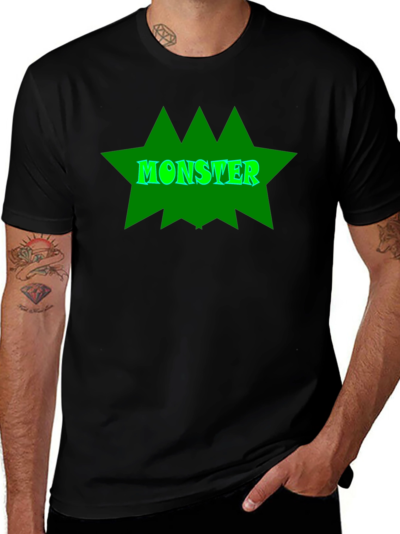 Monster Graphic Tee - Black Cotton T-Shirt