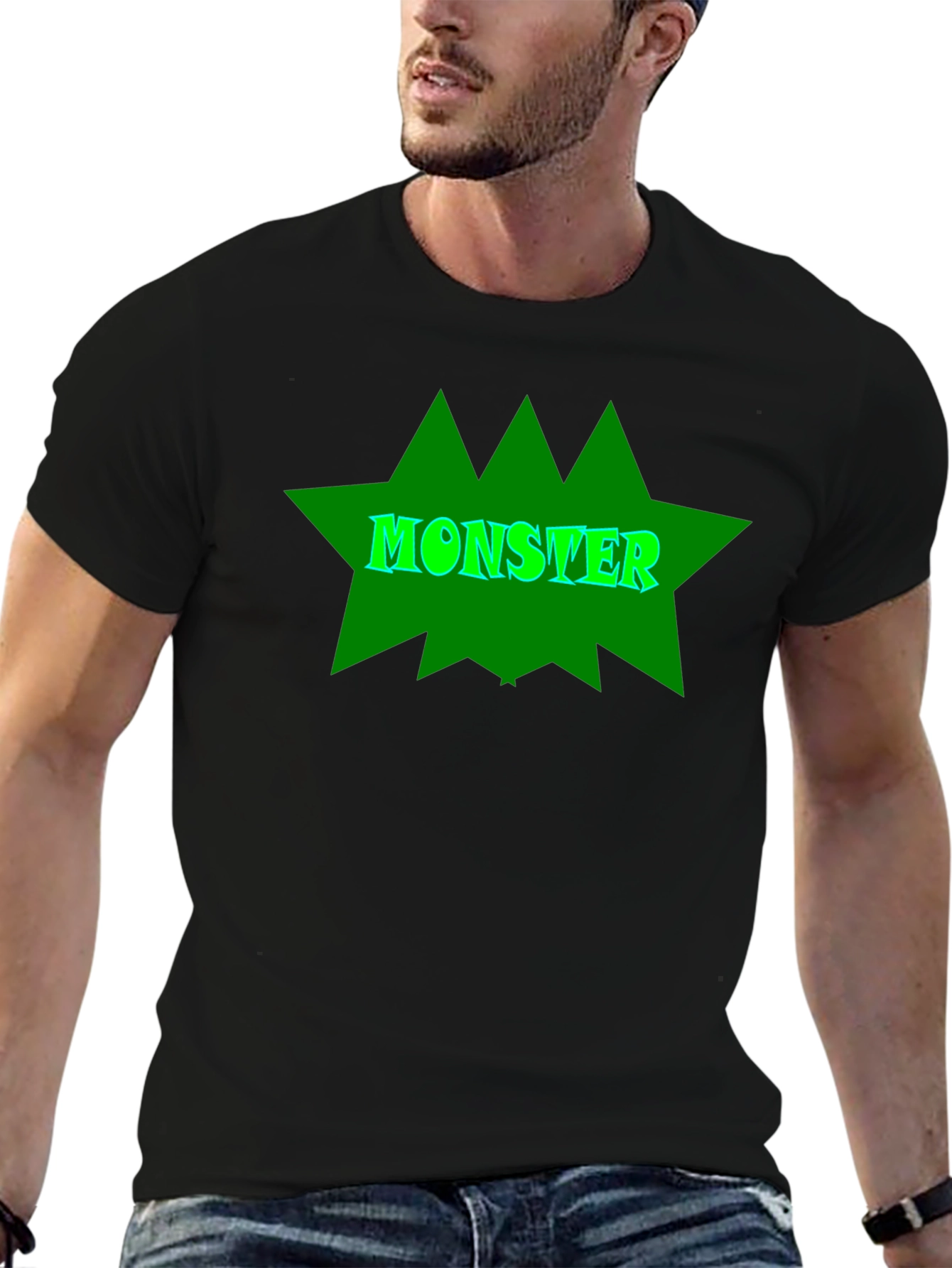 Monster Graphic Tee - Black Cotton T-Shirt