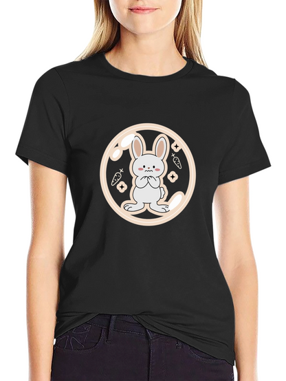 Cute Bunny Graphic Tee - Black