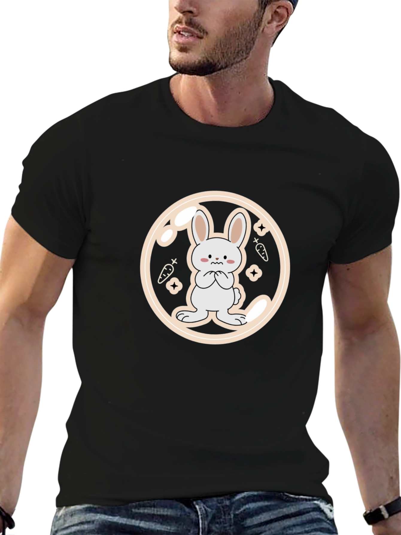 Cute Bunny Graphic Tee - Black